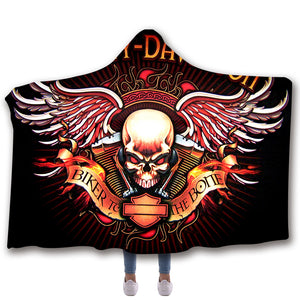 Skull Hooded Blankets - Biker Skull Series Super Cool Fleece Hooded Blanket