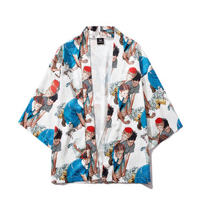 Men Japan Style Cute Child Printed Streetwear Losse Jackets