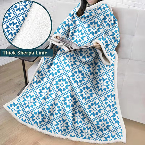 Image of 3D Digital Printed Blanket With Sleeves-Geometric Designs Blanket Robe