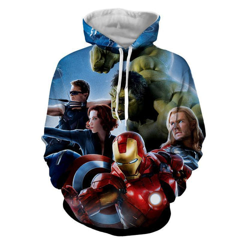 Image of The Avengers Iron Man Captain America Thor Hulk Hoodies - Pullover Blue Hoodie