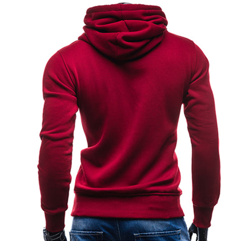 Image of Solid Color Roll Neck Hoodies - Pullover Fleece Red Black Hoodie