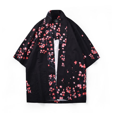 Image of Men Fashion Kimono Cardigans Crane Bird Print Clothing