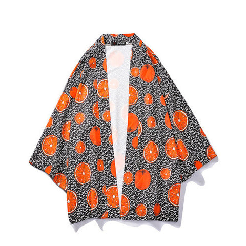 Image of Vintage Japanese Harajuku Style Unisex Blouse Orange Print Cotton Casual Loose Shirts