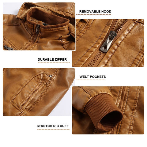 Image of Men's Coats &Jackets:  Fleeced Warm Leather Bomber Jacket