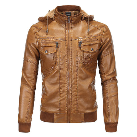 Men's Coats &Jackets:  Fleeced Warm Leather Bomber Jacket