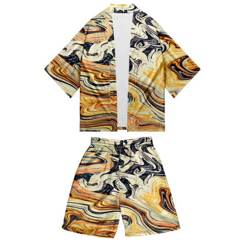 Image of Mens Printed Kimono Japanese Summer Autumn Clothes Set
