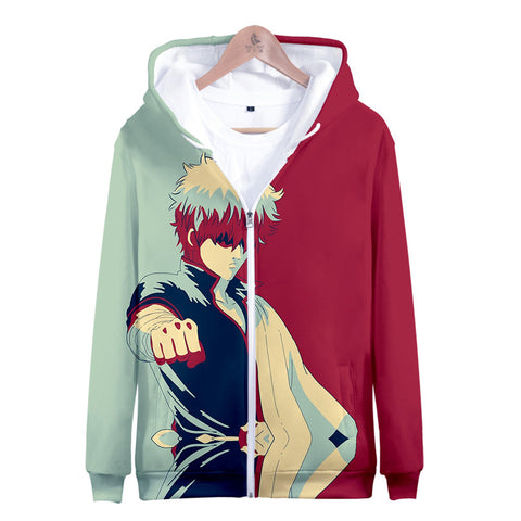 Image of Anime Gintama 3D Sakata Gintoki Zipper Hoodie Sweatshirt