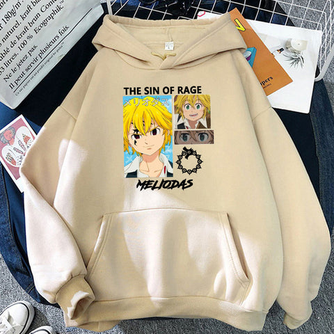 Image of Anime The Seven Deadly Sins Meliodas Cool Cartoon Printed Hoodies Casual Harajuku Dragon's Sin of Wrath Manga Sweatshirts