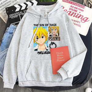 Anime The Seven Deadly Sins Meliodas Cool Cartoon Printed Hoodies Casual Harajuku Dragon's Sin of Wrath Manga Sweatshirts