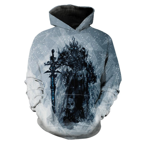 Image of World of Warcraft Lich King Arthas Hoodies - Pullover  Grey Hoodie