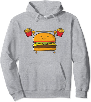 Burger Lifting Fries Funny Food Snatch Squat Barbell Weight Pullover Hoodie