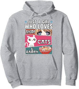 Otaku Just A Girl Who Loves Anime Cats & Ramen Noods Lover Pullover Hoodie