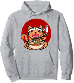 Japanese ramen noodles anime funny Japan cat Pullover Hoodie