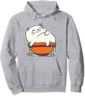 Kawaii Anime Cat T Shirt I Cat Eating Ramen Pullover Hoodie