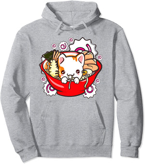 Cute Kawaii Cat Ramen Bowl Japanese Anime Kitten Pullover Hoodie