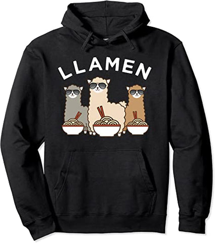 Image of Funny Llama Ramen Hoodie Cute Animal Noodle Gift Apparel