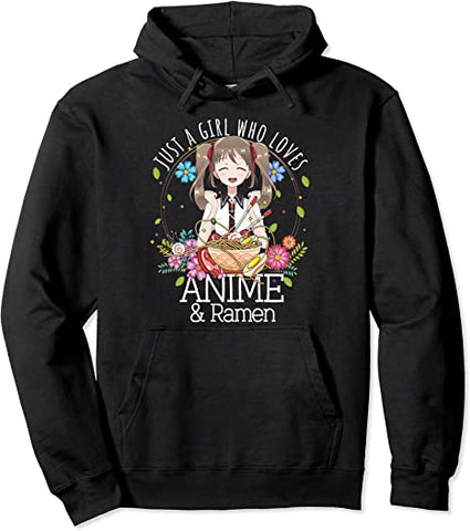 Image of Just A Girl Who Loves Anime and Ramen Manga Lover Otaku Gift Pullover Hoodie