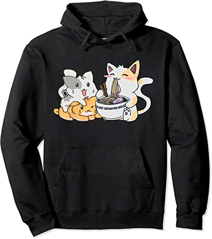 Image of Anime Ramen Cats Kawaii Neko Japanese Gift Pullover Hoodie