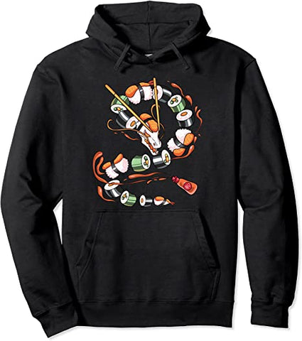 Image of Sushi Dragon Roll Japanese Food Kawaii Dragon Anime Sushi Pullover Hoodie