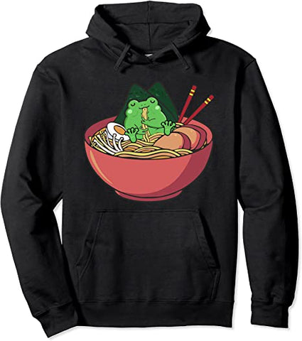 Image of Cute Frog Eating Ramen Japanese Noodles Lover Funny Pullover Hoodie