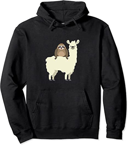 Image of Cute & Funny Sloth Riding Llama Pullover Hoodie