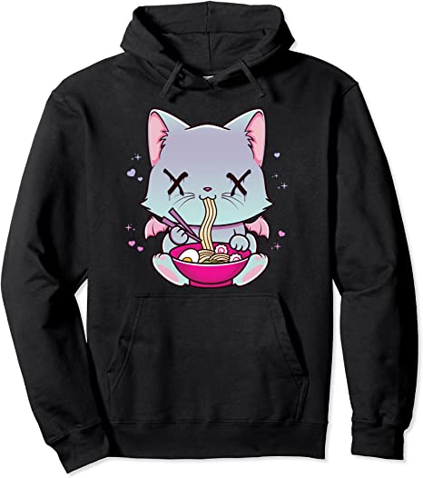 Kawaii Japanese Anime Cat Ramen Hoodie - Creepy Pastel Goth