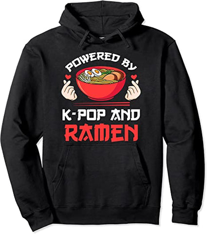 Image of Powered by K-pop and Ramen Kpop Merch Merchandise Gift Pullover Hoodie