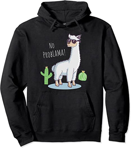Image of Llama No Problama Pullover Hoodie - Funny Lama Cactus Gift Pullover Hoodie