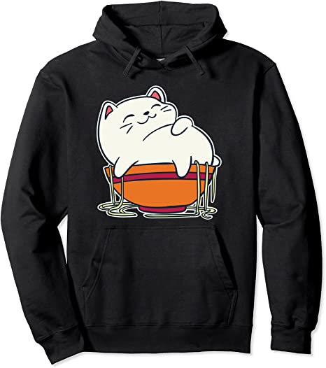 Kawaii Anime Cat T Shirt I Cat Eating Ramen Pullover Hoodie
