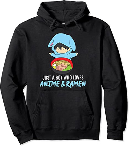 Image of Just a Boy Who Loves Anime And Ramen Funny Anime Pullover Hoodie