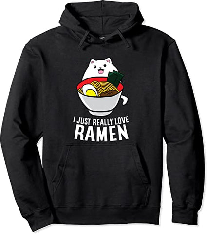 Image of I Just Really Love Ramen Cat Japanese Ramen Noodles Cat Pullover Hoodie