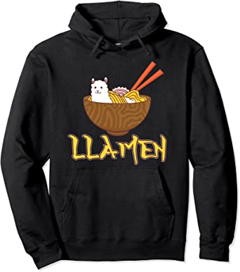 Image of Llamen Japanese Ramen Noodles Alpaca Kawaii Llama Hoodie Pullover Hoodie