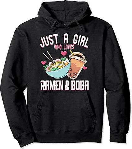 Image of Just a Girl who Loves Ramen & Boba Bubble Tea Otaku Pullover Hoodie
