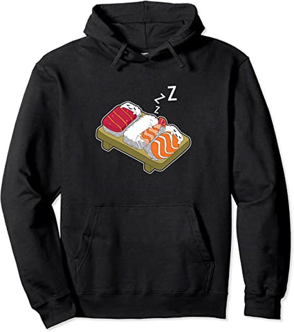 Image of Hoodie, Funny Sleeping Sushi, Japanese Foodie Hoodie Pullover Hoodie