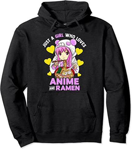 Image of Just A Girl Who Loves Anime and Ramen Bowl Panda Teen Girls Pullover Hoodie