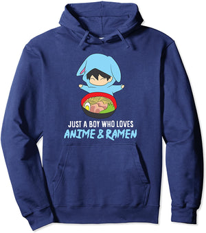 Just a Boy Who Loves Anime And Ramen Funny Anime Pullover Hoodie