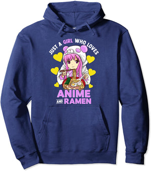 Just A Girl Who Loves Anime and Ramen Bowl Panda Teen Girls Pullover Hoodie