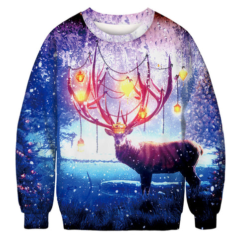 Image of Christmas Sweatshirts - Glowing Christmas Deer Cool Icon 3D Sweatshirt