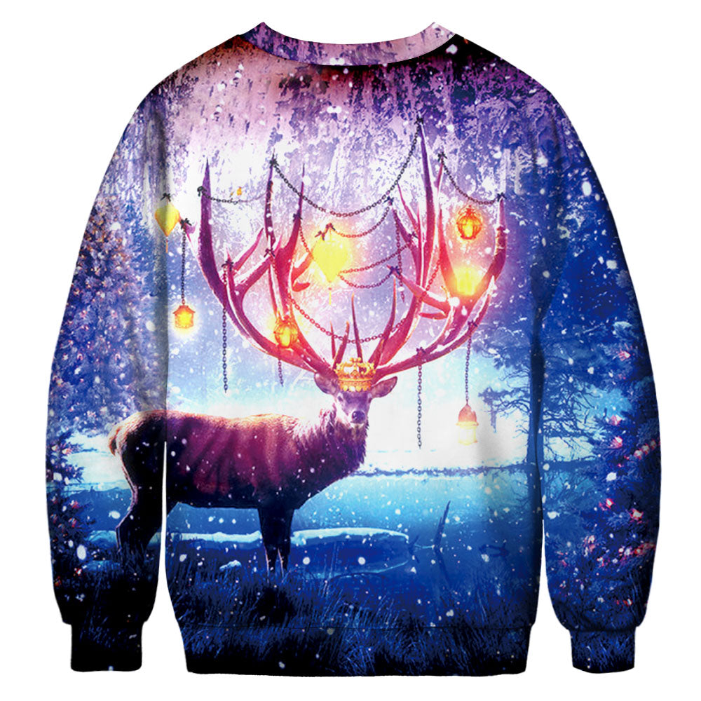 Christmas Sweatshirts - Glowing Christmas Deer Cool Icon 3D Sweatshirt