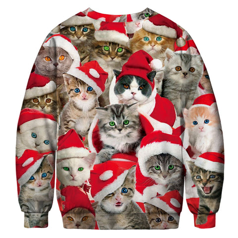 Image of Christmas Sweatshirts - Funny Christmas Pet Cat Icon Super Cool 3D Sweatshirt