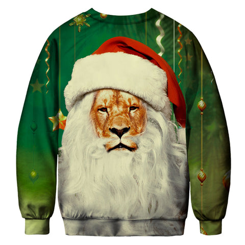Image of Christmas Sweatshirts - Cool Christmas Lion Icon Green 3D Sweatshirt