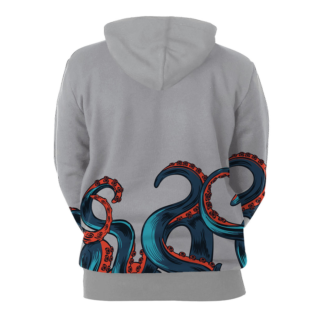 Deep Sea Overlord Big Octopus Digital Print Gray 3D Hoodie