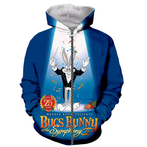 Image of 3D Printed Funny Fashion Bugs Bunny Long Sleeves Hoodies Pullovers