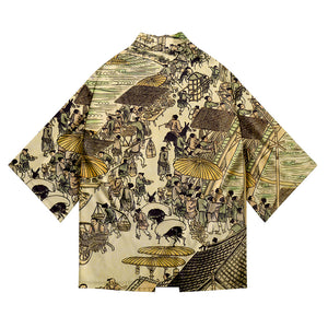 Men Print Harajuku Kimono Jacket Japanese Style Summer Jacket