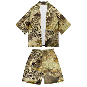 Mens Printed Kimono Japanese Outwear Sets