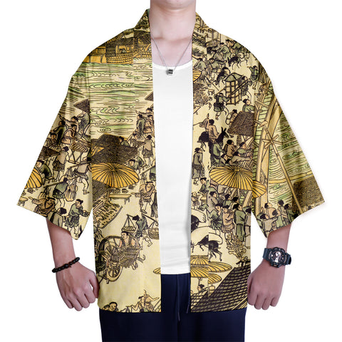 Image of Men Print Harajuku Kimono Jacket Japanese Style Summer Jacket