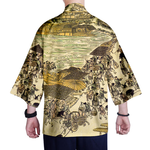 Image of Men Print Harajuku Kimono Jacket Japanese Style Summer Jacket
