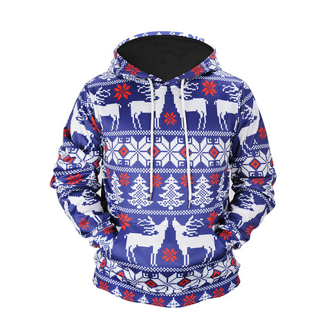 Image of Christmas Hoodies - Cute Christmas Deer Striped Pattern Blue 3D Hoodie