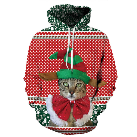 Image of Christmas Hoodies - Super Cute Christmas Cat Striped Pattern Icon 3D Hoodie
