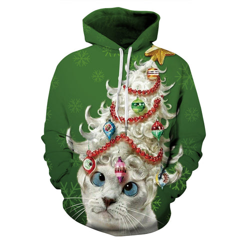 Image of Christmas Hoodies - Super Funny Christmas Cat Icon Cute Green 3D Hoodie